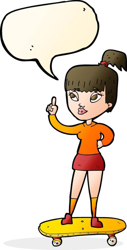 cartoon skater girl with speech bubble vector
