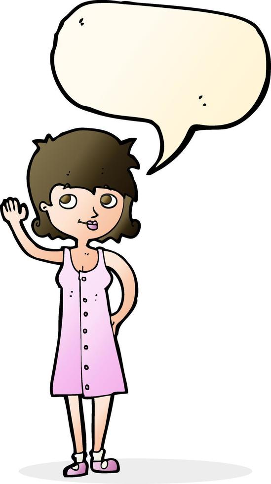 cartoon pretty woman waving with speech bubble vector