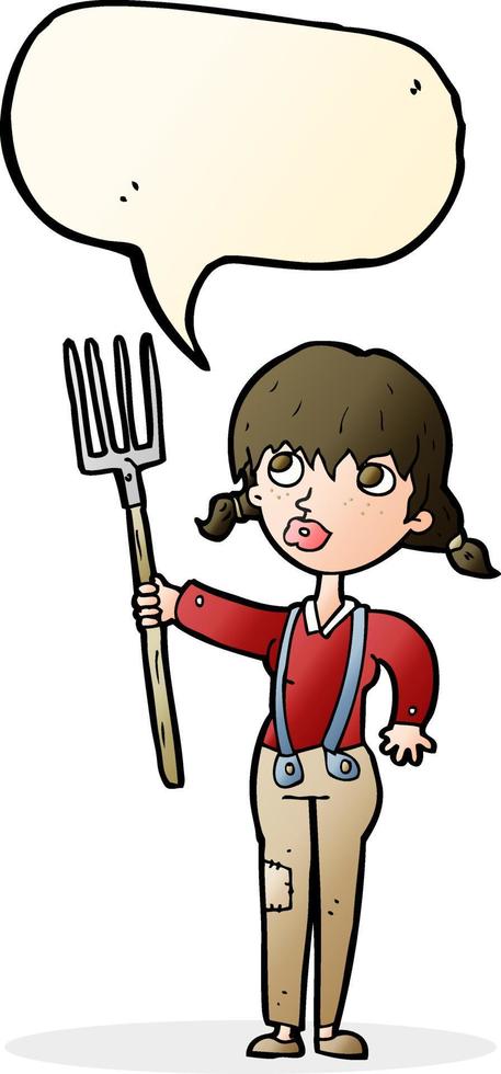 cartoon farmer girl with speech bubble vector