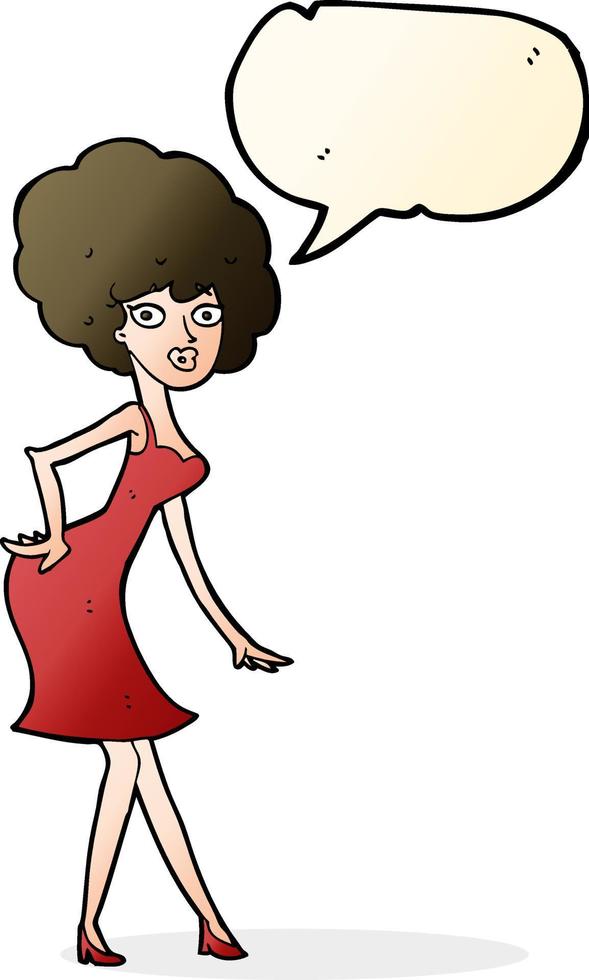 cartoon woman posing in dress with speech bubble vector