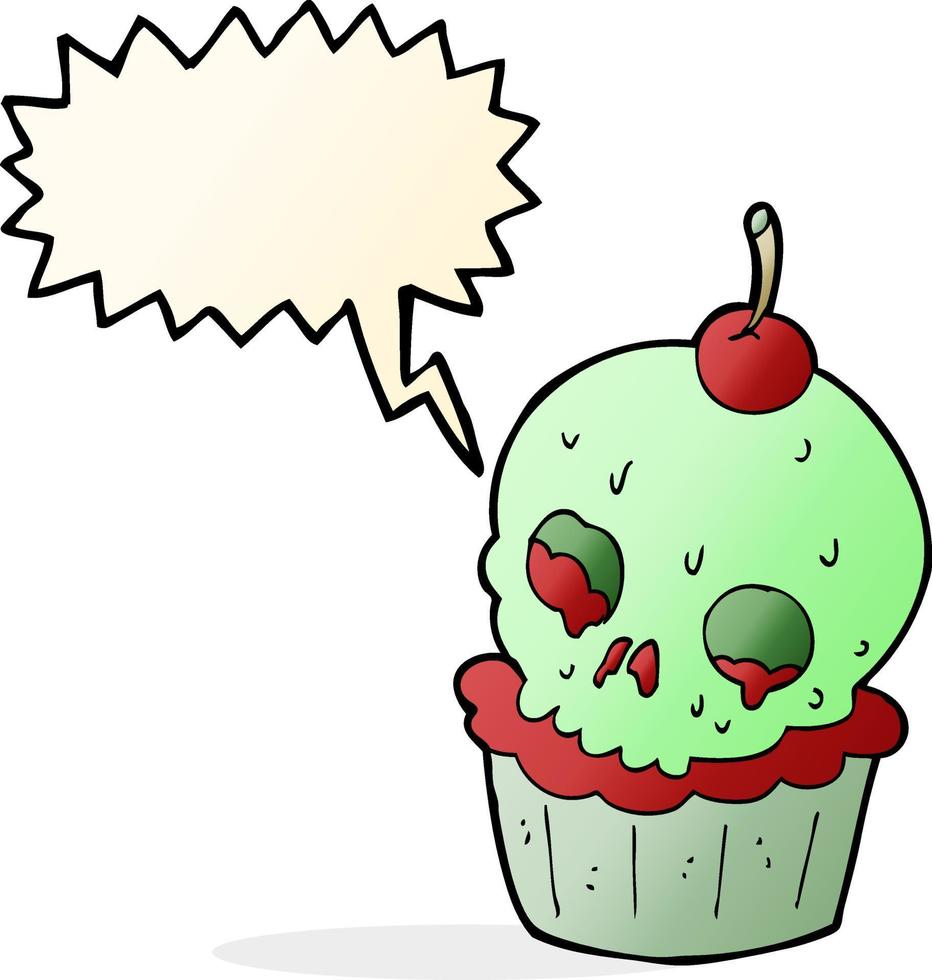 cartoon halloween cup cake with speech bubble vector