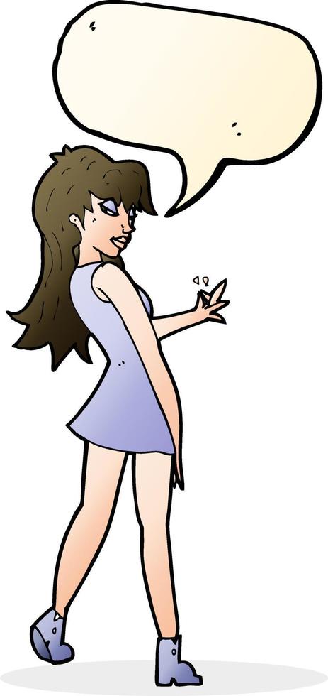 cartoon woman posing in dress with speech bubble vector