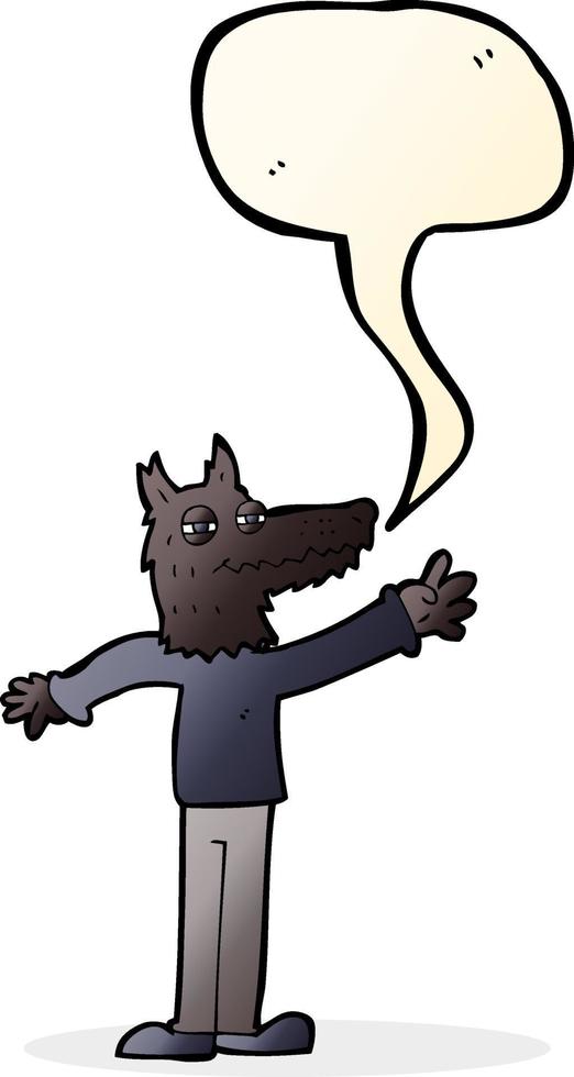 cartoon waving wolf with speech bubble vector