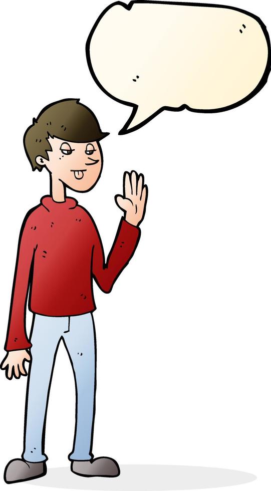 cartoon waving man with speech bubble vector