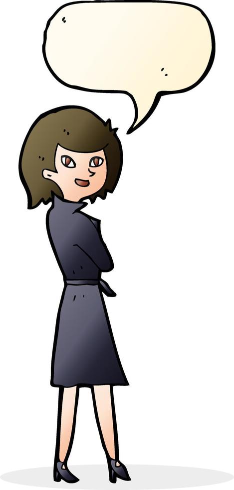 cartoon woman in trench coat with speech bubble vector