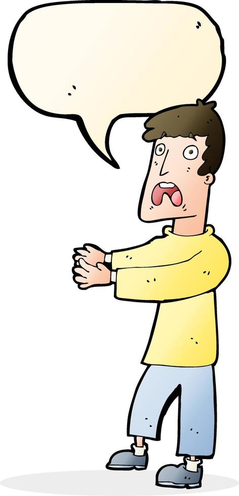 cartoon terrified man with speech bubble vector