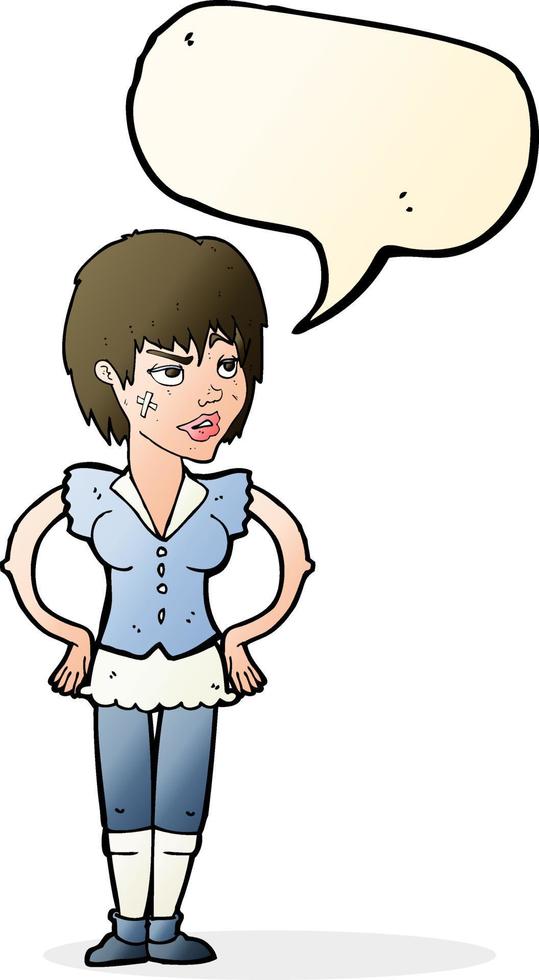 cartoon tough woman with hands on hips with speech bubble vector