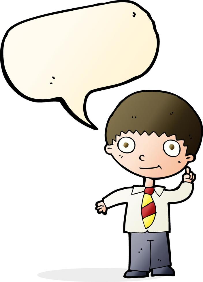 cartoon school boy with idea with speech bubble vector