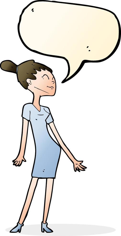 cartoon woman in dress with speech bubble vector