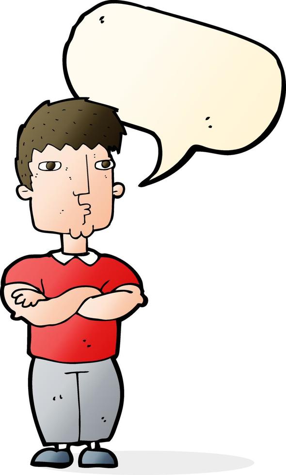 cartoon man with crossed arms with speech bubble vector