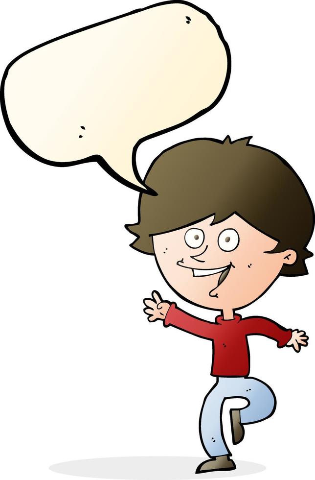 cartoon happy waving boy with speech bubble vector