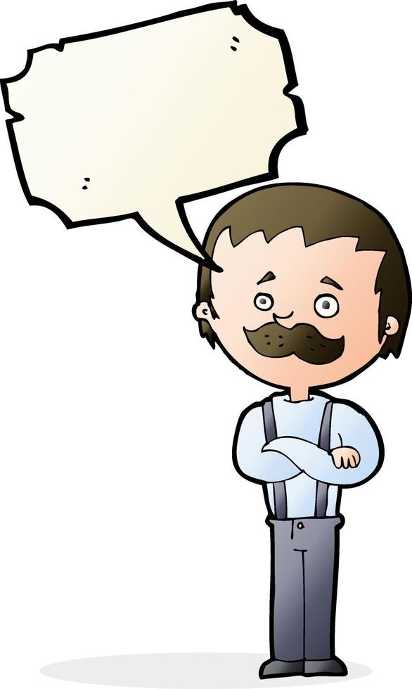 caricatura, hombre, con, bigote, con, burbuja del discurso vector