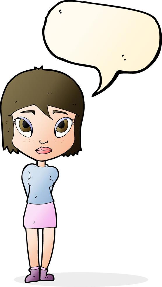 cartoon shy girl with speech bubble vector