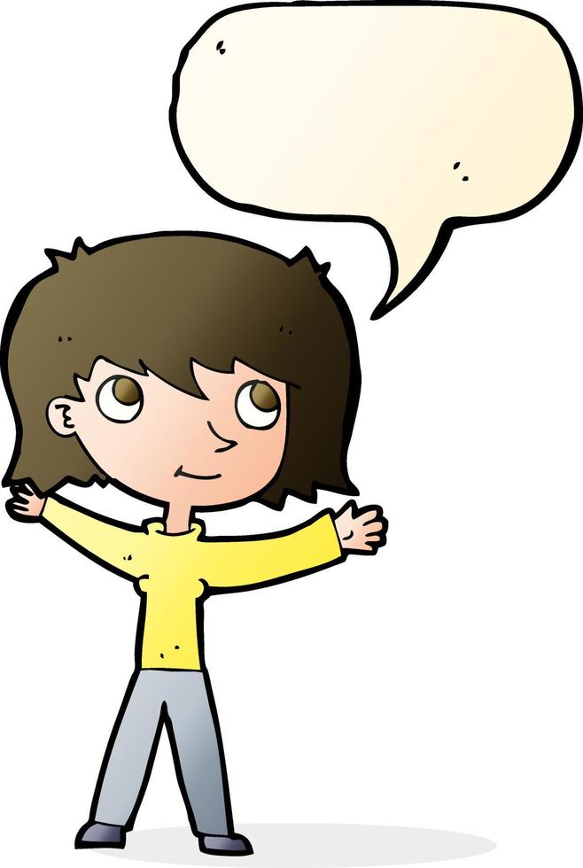 cartoon happy girl with speech bubble vector