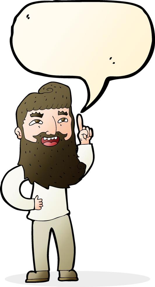 cartoon happy bearded man with idea with speech bubble vector