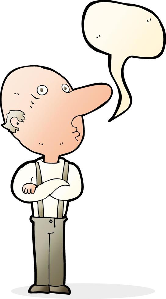 cartoon old man with folded arms with speech bubble vector