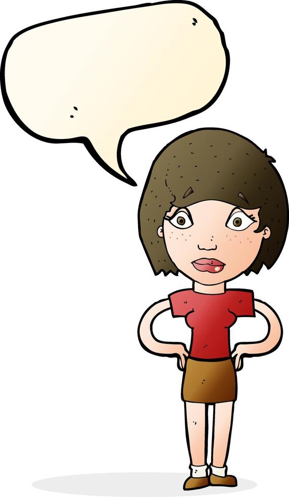 cartoon worried woman with speech bubble vector