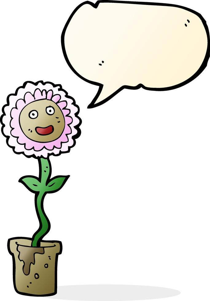 cartoon flower with face with speech bubble vector