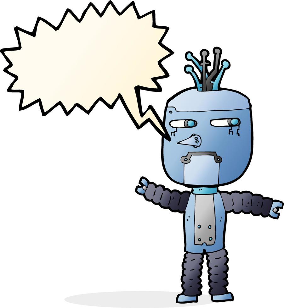 cartoon waving robot with speech bubble vector