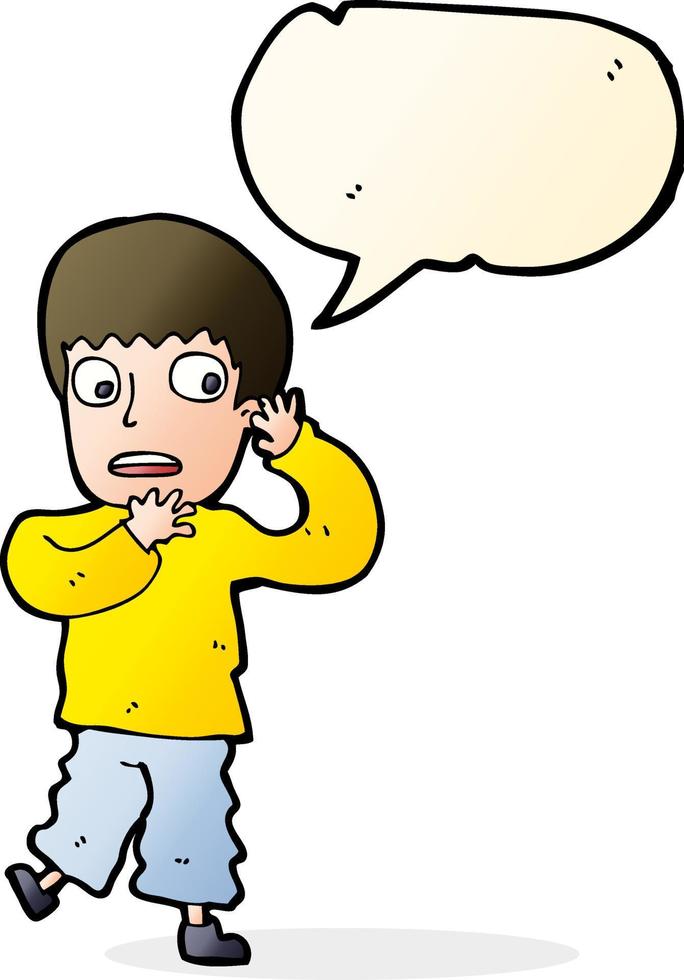 cartoon frightened boy with speech bubble vector