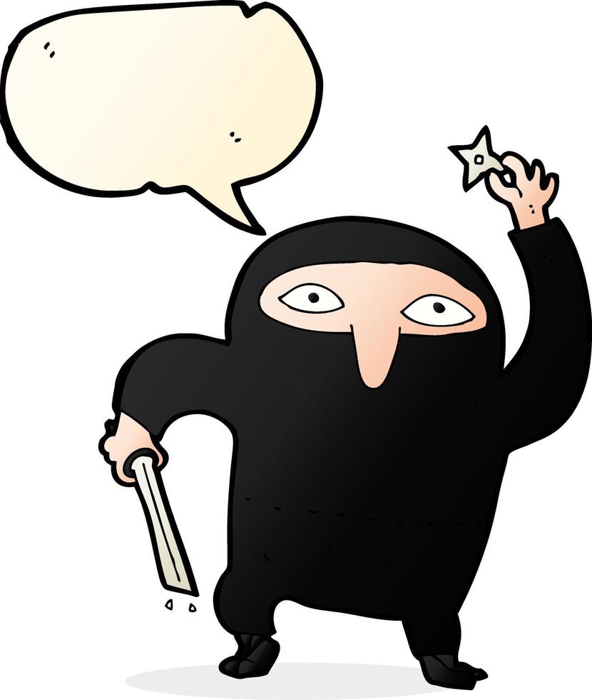 ninja de dibujos animados con burbujas de discurso vector