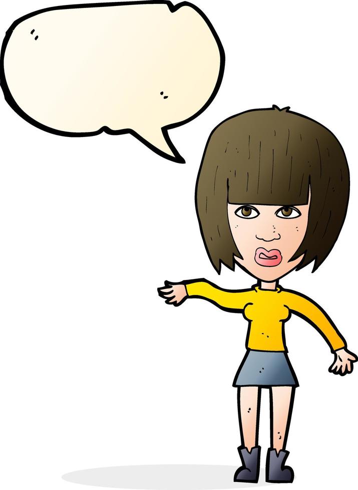 cartoon woman waving away with speech bubble vector