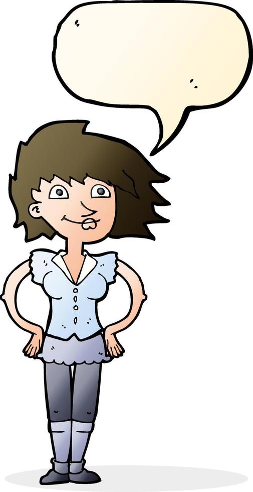 cartoon woman with hands on hips with speech bubble vector