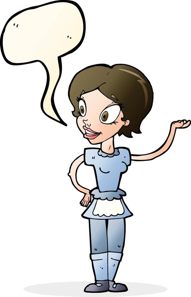 cartoon woman in maid costume with speech bubble vector
