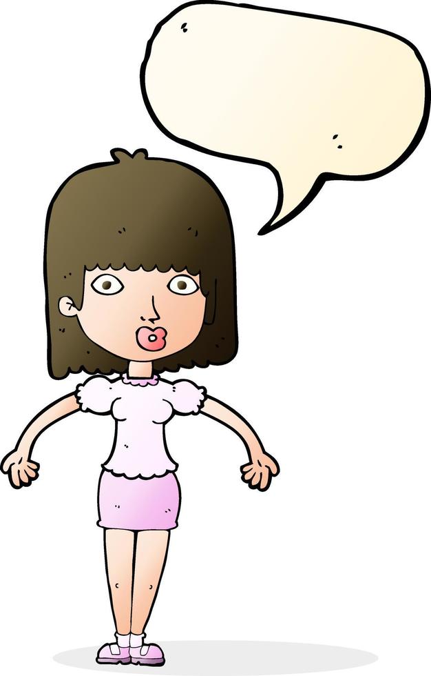 cartoon woman shrugging shoulders with speech bubble vector