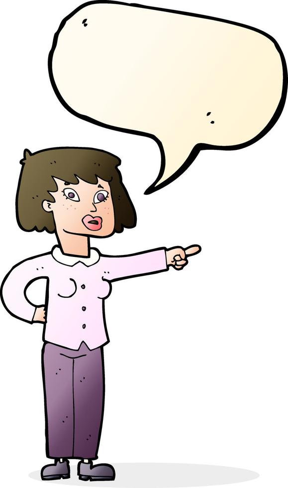cartoon woman pointing with speech bubble vector