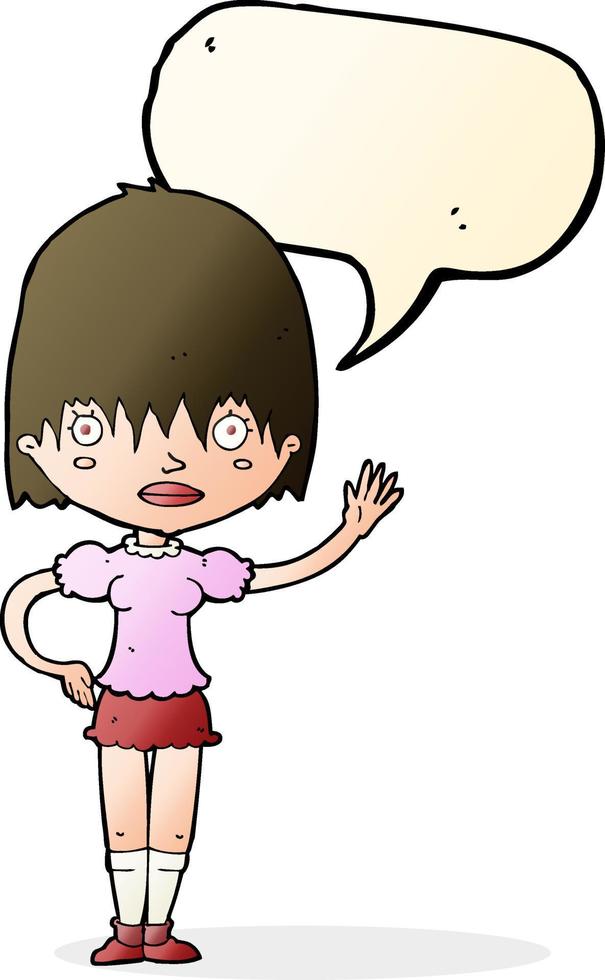 cartoon waving woman with speech bubble vector