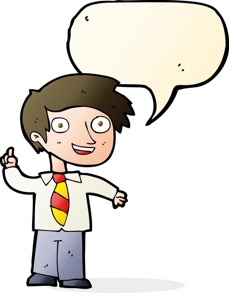 cartoon school boy with idea with speech bubble vector