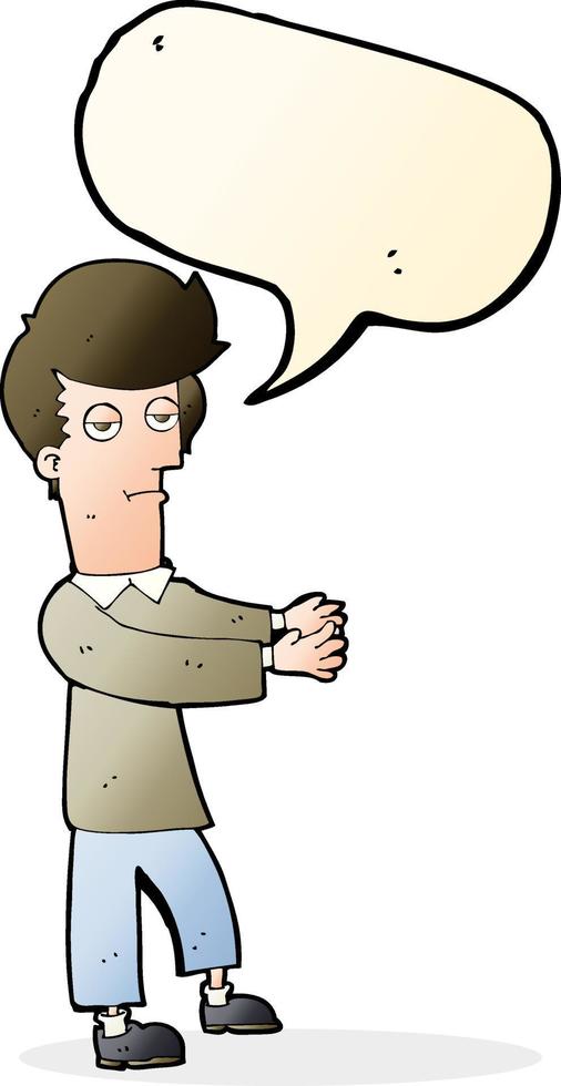 cartoon bored man showing the way with speech bubble vector