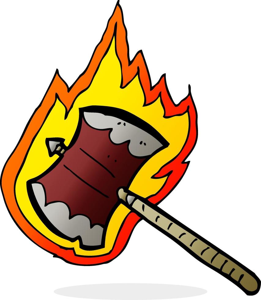 cartoon flaming axe vector