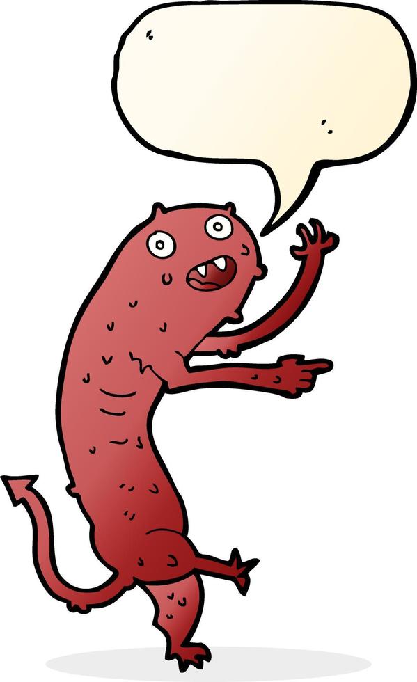 cartoon gross little monster with speech bubble vector