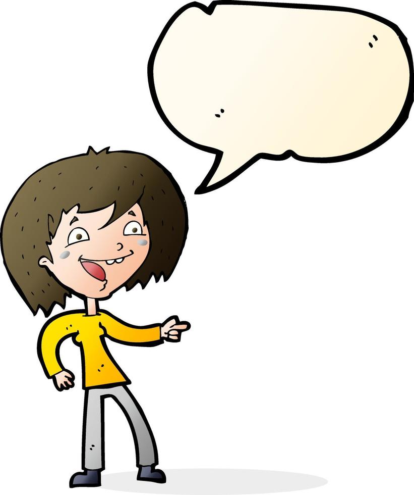 cartoon woman laughing and pointing with speech bubble vector