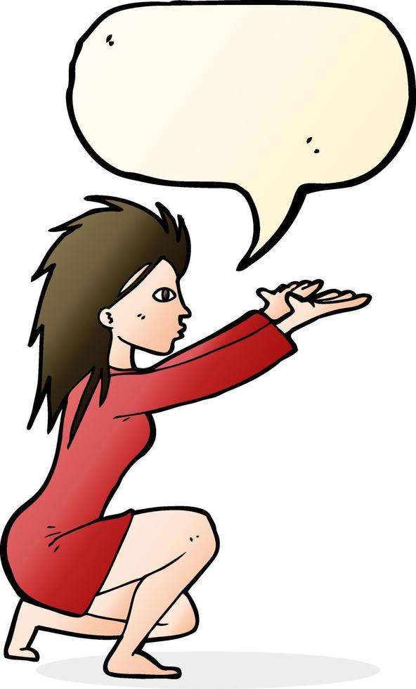 cartoon womn casting spel with speech bubble vector