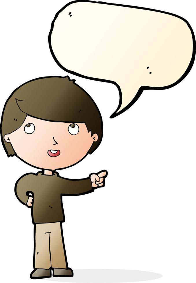 cartoon boy pointing with speech bubble vector