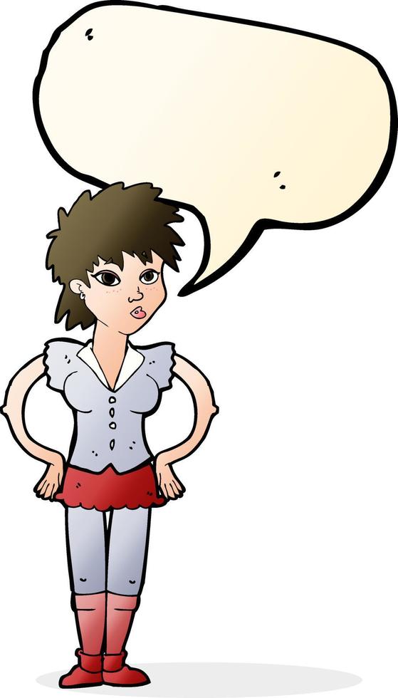 cartoon woman with hands on hips with speech bubble vector