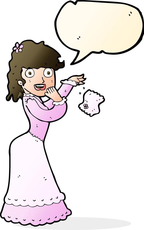 cartoon victorian woman dropping handkerchief with speech bubble vector