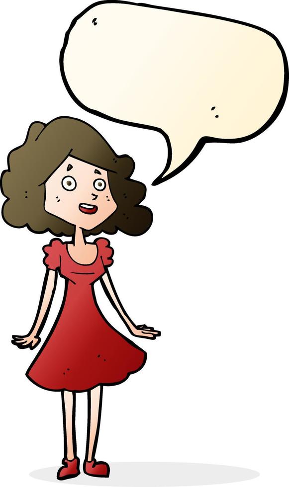 cartoon happy woman in dress with speech bubble vector
