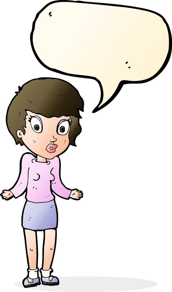 cartoon woman shrugging shoulders with speech bubble vector