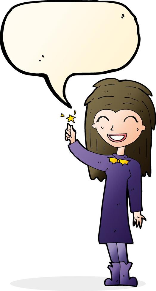 cartoon friendly witch girl with speech bubble vector