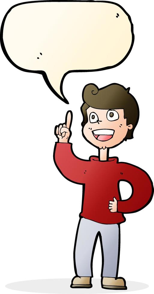 cartoon boy with great idea with speech bubble vector