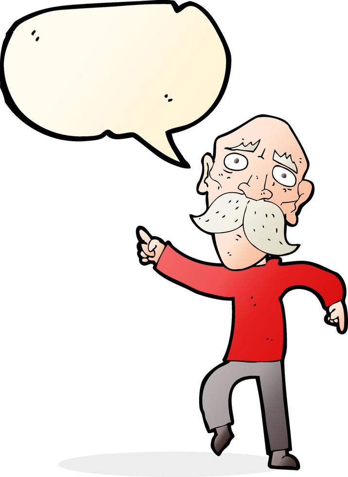 cartoon sad old man pointing with speech bubble vector