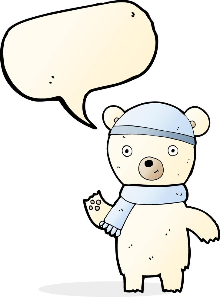 cartoon waving polar bear with speech bubble vector