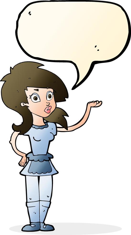 cartoon pretty waitress with speech bubble vector