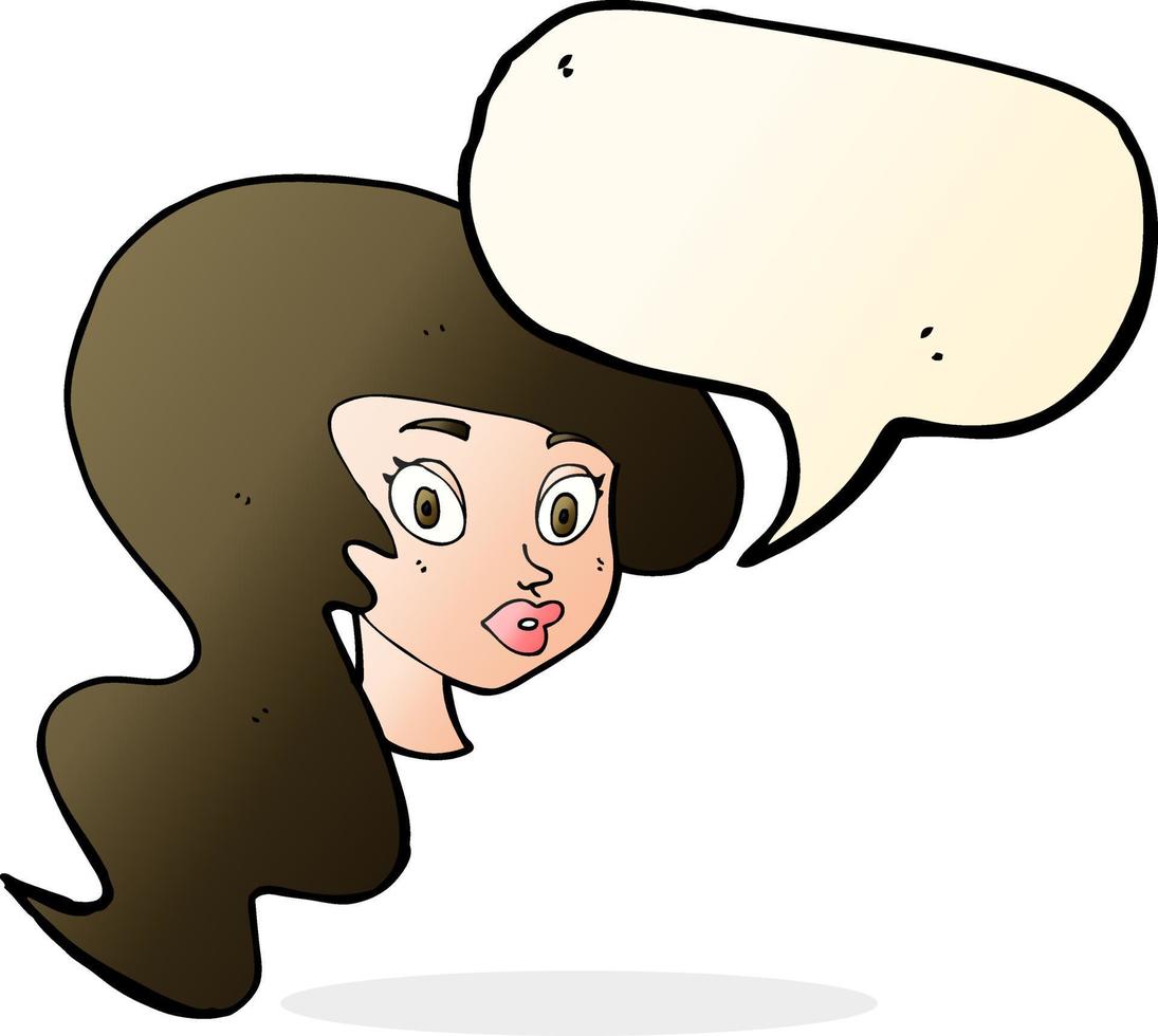 cartoon pretty female face with speech bubble vector