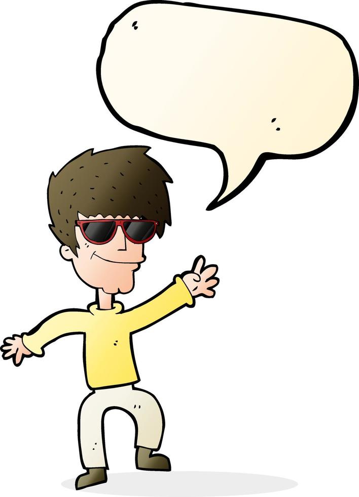 cartoon waving cool guy with speech bubble vector