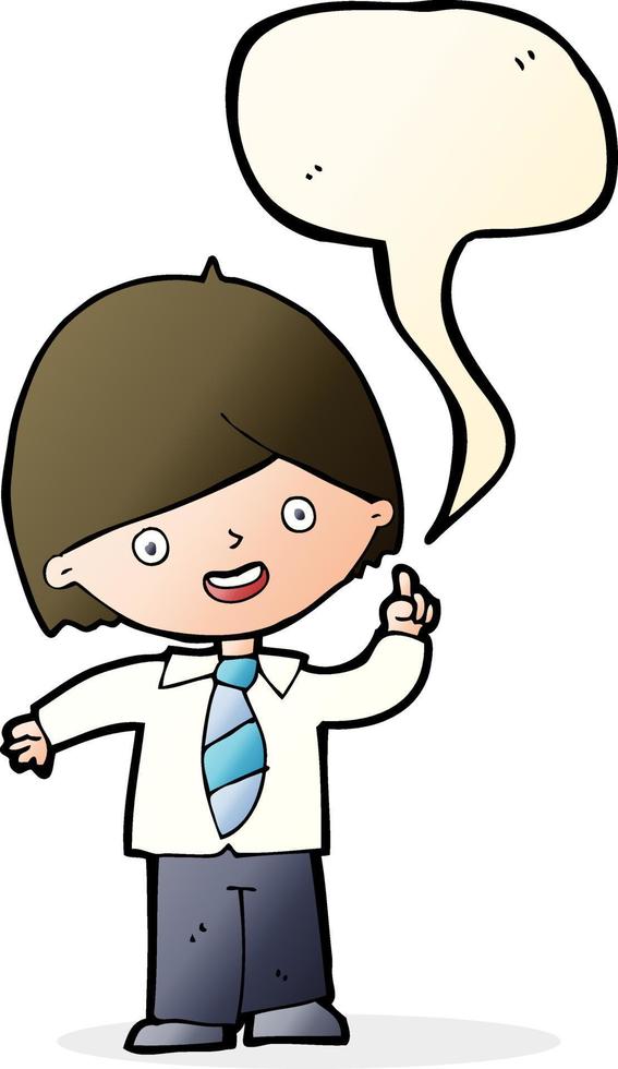cartoon school boy answering question with speech bubble vector